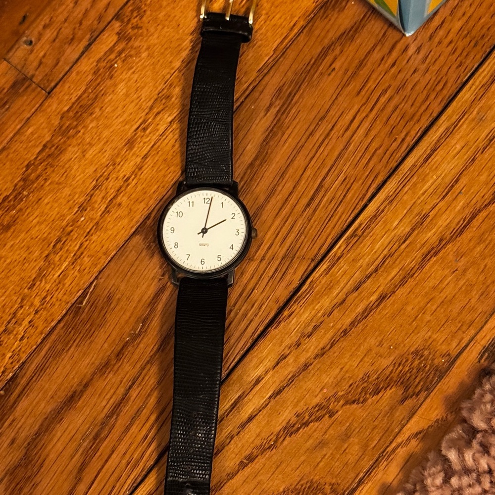 Black Leather Watch Sointu Swiss Made